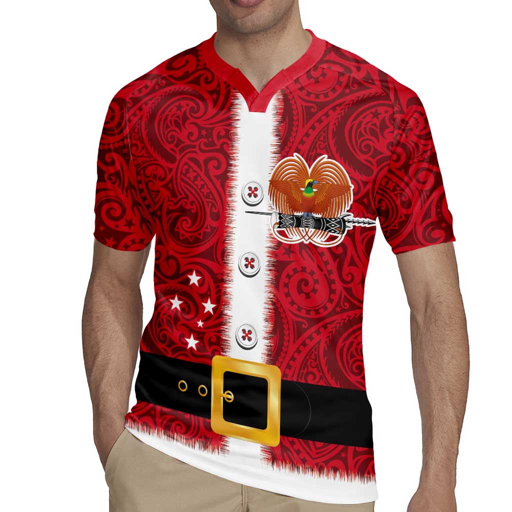 Papua New Guinea Merry Christmas Rugby Jersey Santa Suit Style With Melanesian Pattern