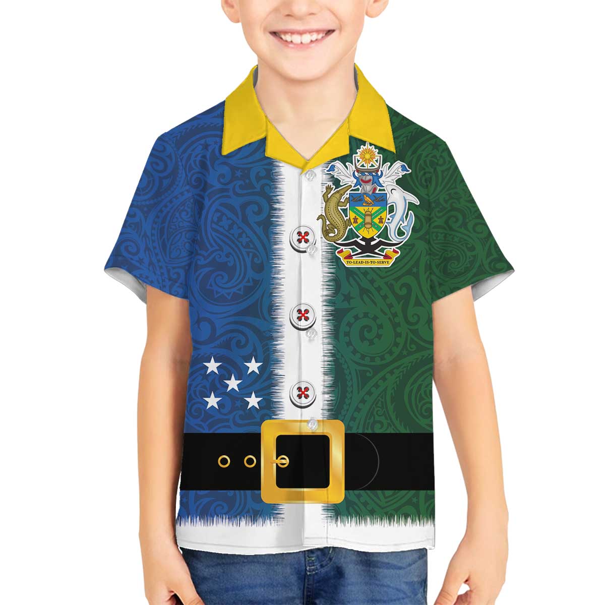 Solomon Islands Merry Christmas Family Matching Off The Shoulder Long Sleeve Dress and Hawaiian Shirt Santa Suit Style With Melanesian Pattern