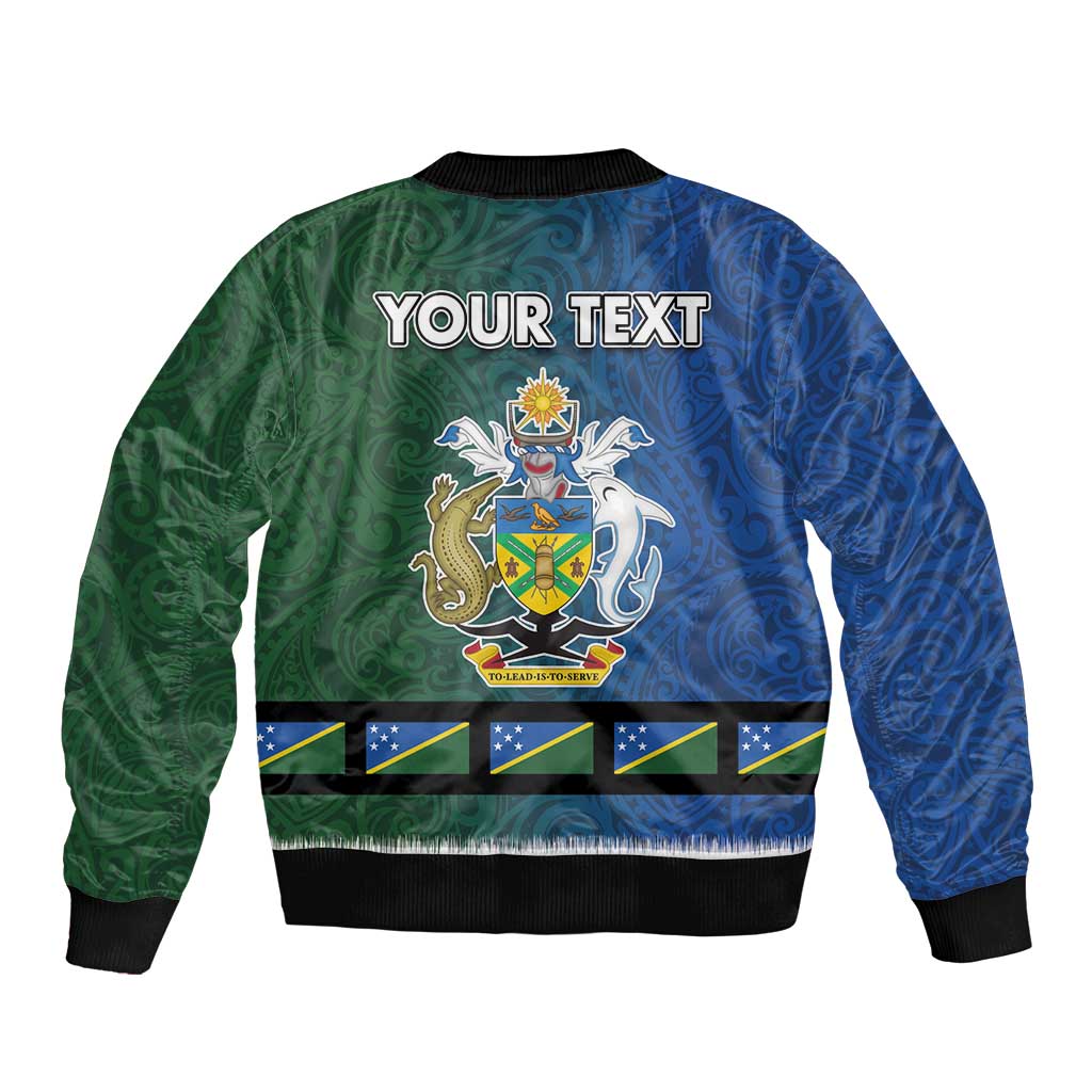 Solomon Islands Merry Christmas Sleeve Zip Bomber Jacket Santa Suit Style With Melanesian Pattern