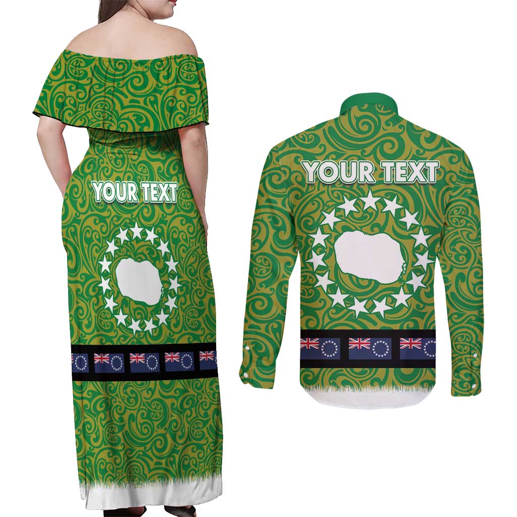 Cook Islands Merry Christmas Couples Matching Off Shoulder Maxi Dress and Long Sleeve Button Shirt Santa Suit Style With Polynesian Pattern