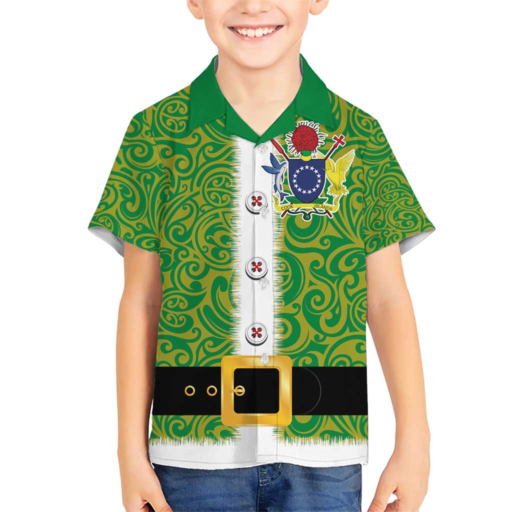 Cook Islands Merry Christmas Family Matching Short Sleeve Bodycon Dress and Hawaiian Shirt Santa Suit Style With Polynesian Pattern