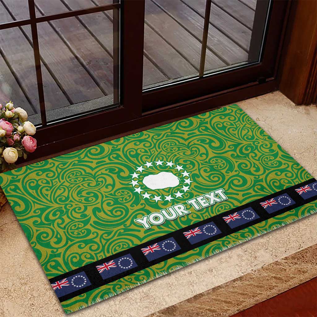 Cook Islands Merry Christmas Rubber Doormat Santa Suit Style With Polynesian Pattern