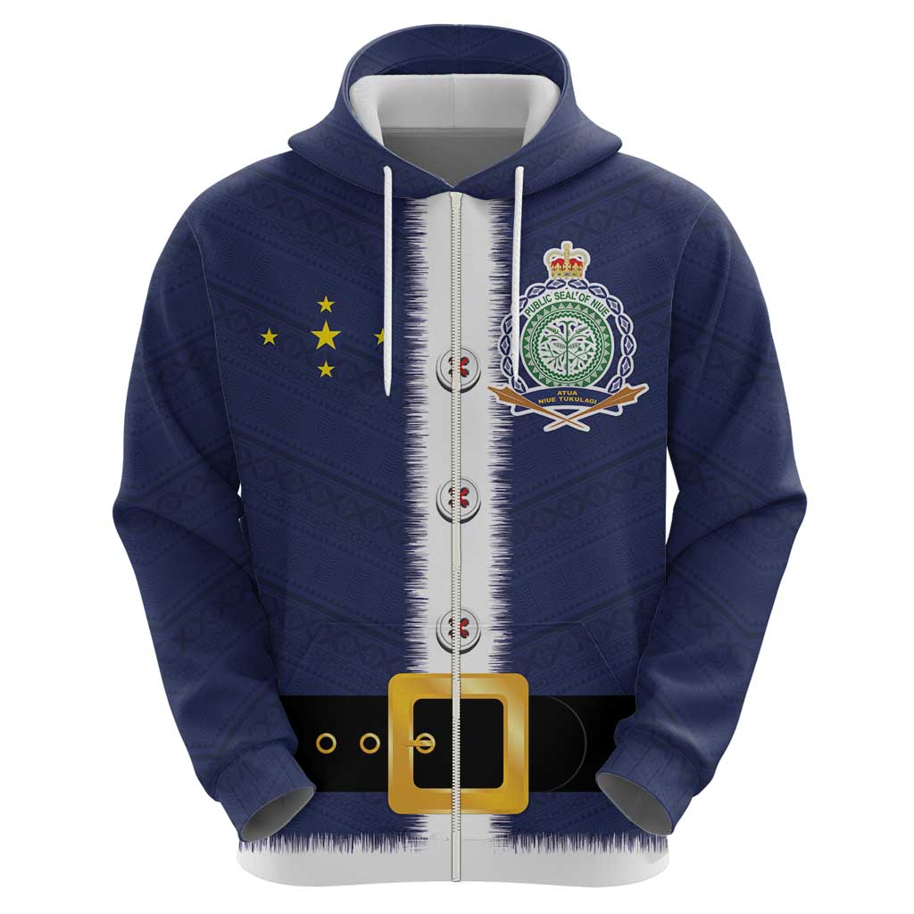 Niue Merry Christmas Zip Hoodie Santa Suit Style With Hiapo Pattern