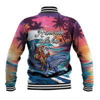Hawaiian Mele Kalikimaka Baseball Jacket Santa Claus Driving The Whale with Sunset Ocean Landscape LT03 - Polynesian Pride