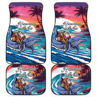 Hawaiian Mele Kalikimaka Car Mats Santa Claus Driving The Whale with Sunset Ocean Landscape