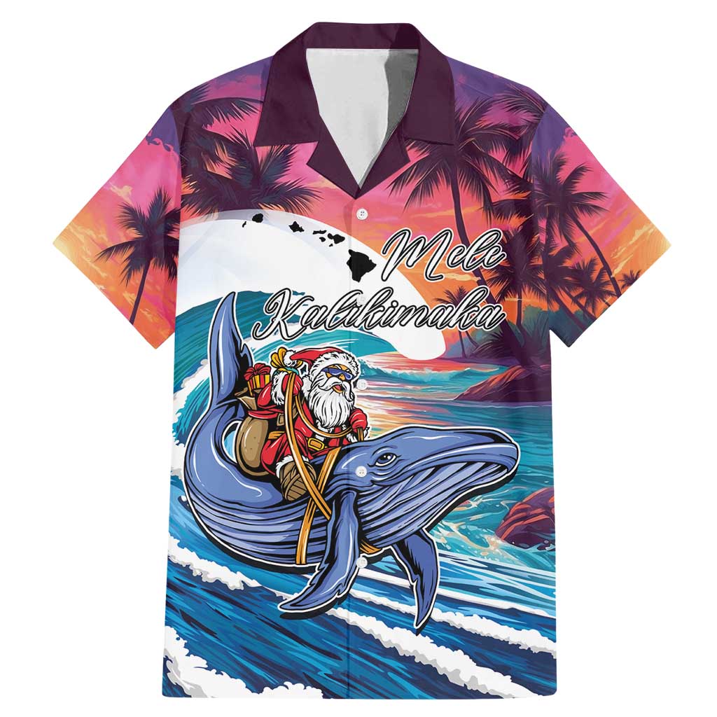 Hawaiian Mele Kalikimaka Family Matching Mermaid Dress and Hawaiian Shirt Santa Claus Driving The Whale with Sunset Ocean Landscape