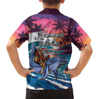 Hawaiian Mele Kalikimaka Family Matching Puletasi and Hawaiian Shirt Santa Claus Driving The Whale with Sunset Ocean Landscape