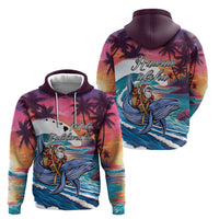 Hawaiian Mele Kalikimaka Hoodie Santa Claus Driving The Whale with Sunset Ocean Landscape