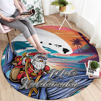 Hawaiian Mele Kalikimaka Round Carpet Santa Claus Driving The Whale with Sunset Ocean Landscape LT03 - Polynesian Pride