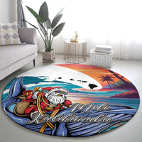 Hawaiian Mele Kalikimaka Round Carpet Santa Claus Driving The Whale with Sunset Ocean Landscape LT03 - Polynesian Pride