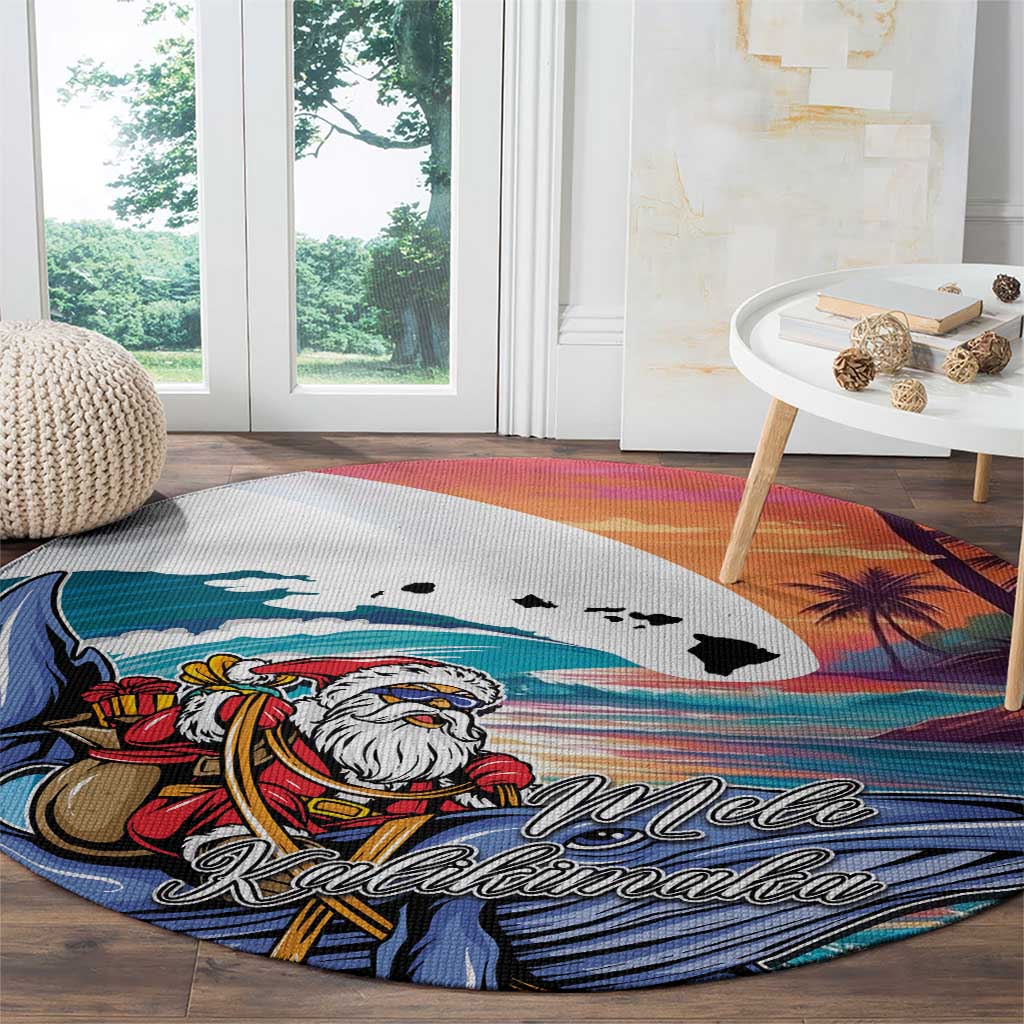 Hawaiian Mele Kalikimaka Round Carpet Santa Claus Driving The Whale with Sunset Ocean Landscape LT03 - Polynesian Pride