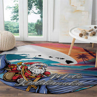 Hawaiian Mele Kalikimaka Round Carpet Santa Claus Driving The Whale with Sunset Ocean Landscape LT03 - Polynesian Pride