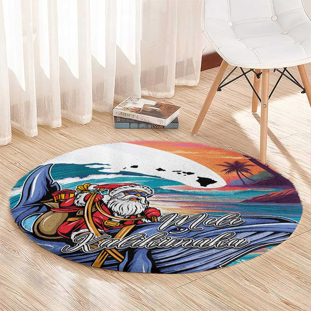 Hawaiian Mele Kalikimaka Round Carpet Santa Claus Driving The Whale with Sunset Ocean Landscape LT03 - Polynesian Pride