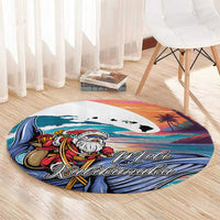 Hawaiian Mele Kalikimaka Round Carpet Santa Claus Driving The Whale with Sunset Ocean Landscape LT03 - Polynesian Pride
