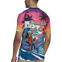 Hawaiian Mele Kalikimaka Rugby Jersey Santa Claus Driving The Whale with Sunset Ocean Landscape