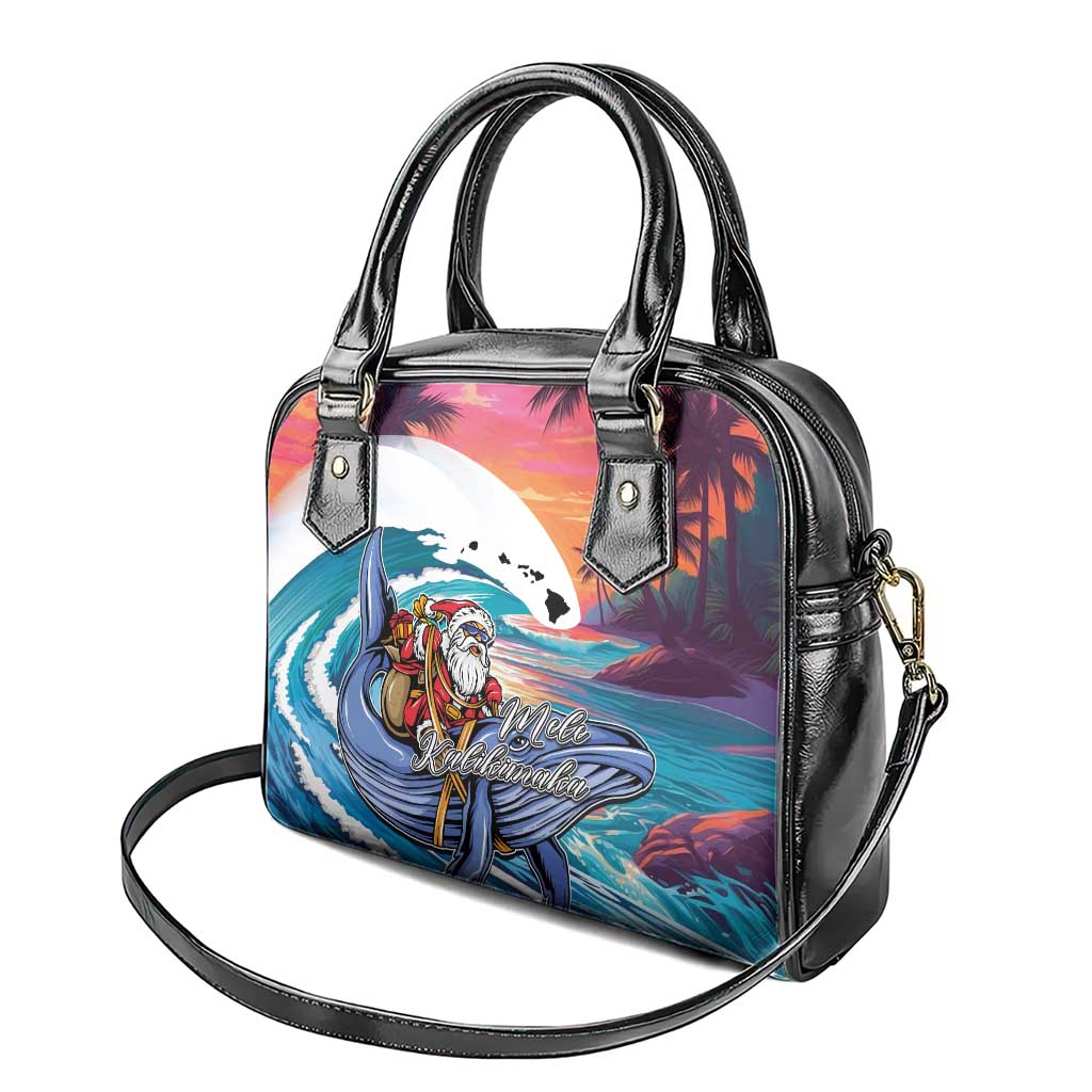 Hawaiian Mele Kalikimaka Shoulder Handbag Santa Claus Driving The Whale with Sunset Ocean Landscape