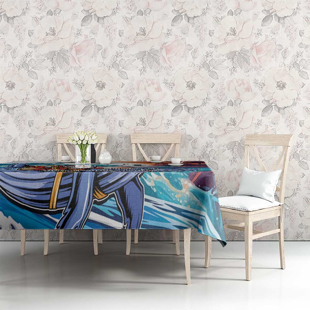 Hawaiian Mele Kalikimaka Tablecloth Santa Claus Driving The Whale with Sunset Ocean Landscape