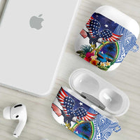 Guam and United States Together AirPods Case Bald Eagle and Guam Seal with Flower and Tribal Tattoos - Polynesian Pride