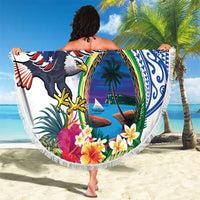 Guam and United States Together Beach Blanket Bald Eagle and Guam Seal with Flower and Tribal Tattoos - Polynesian Pride