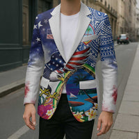 Guam and United States Together Blazer Bald Eagle and Guam Seal with Flower and Tribal Tattoos - Polynesian Pride