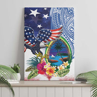 Guam and United States Together Canvas Wall Art Bald Eagle and Guam Seal with Flower and Tribal Tattoos - Polynesian Pride