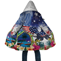 Guam and United States Together Cloak Bald Eagle and Guam Seal with Flower and Tribal Tattoos - Polynesian Pride