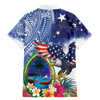 Guam and United States Together Family Matching Mermaid Dress and Hawaiian Shirt Bald Eagle and Guam Seal with Flower and Tribal Tattoos - Polynesian Pride