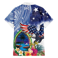 Guam and United States Together Hawaiian Shirt Bald Eagle and Guam Seal with Flower and Tribal Tattoos - Polynesian Pride