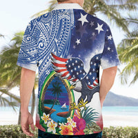 Guam and United States Together Hawaiian Shirt Bald Eagle and Guam Seal with Flower and Tribal Tattoos - Polynesian Pride