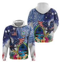 Guam and United States Together Hoodie Bald Eagle and Guam Seal with Flower and Tribal Tattoos - Polynesian Pride
