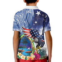 Guam and United States Together Kid Polo Shirt Bald Eagle and Guam Seal with Flower and Tribal Tattoos - Polynesian Pride