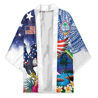 Guam and United States Together Kimono Bald Eagle and Guam Seal with Flower and Tribal Tattoos - Polynesian Pride