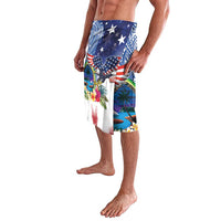 Guam and United States Together Lavalava Bald Eagle and Guam Seal with Flower and Tribal Tattoos - Polynesian Pride