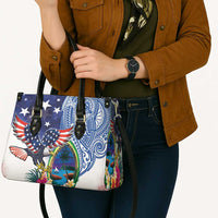 Guam and United States Together Leather Bag Bald Eagle and Guam Seal with Flower and Tribal Tattoos - Polynesian Pride
