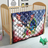 Guam and United States Together Quilt Bald Eagle and Guam Seal with Flower and Tribal Tattoos - Polynesian Pride
