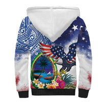 Guam and United States Together Sherpa Hoodie Bald Eagle and Guam Seal with Flower and Tribal Tattoos - Polynesian Pride