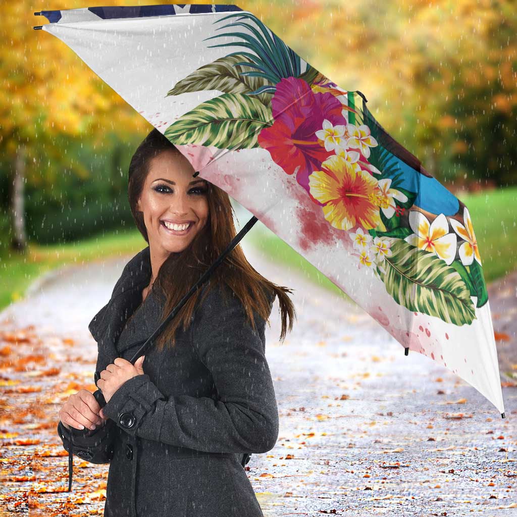 Guam and United States Together Umbrella Bald Eagle and Guam Seal with Flower and Tribal Tattoos - Polynesian Pride