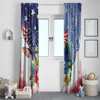 Guam and United States Together Window Curtain Bald Eagle and Guam Seal with Flower and Tribal Tattoos - Polynesian Pride