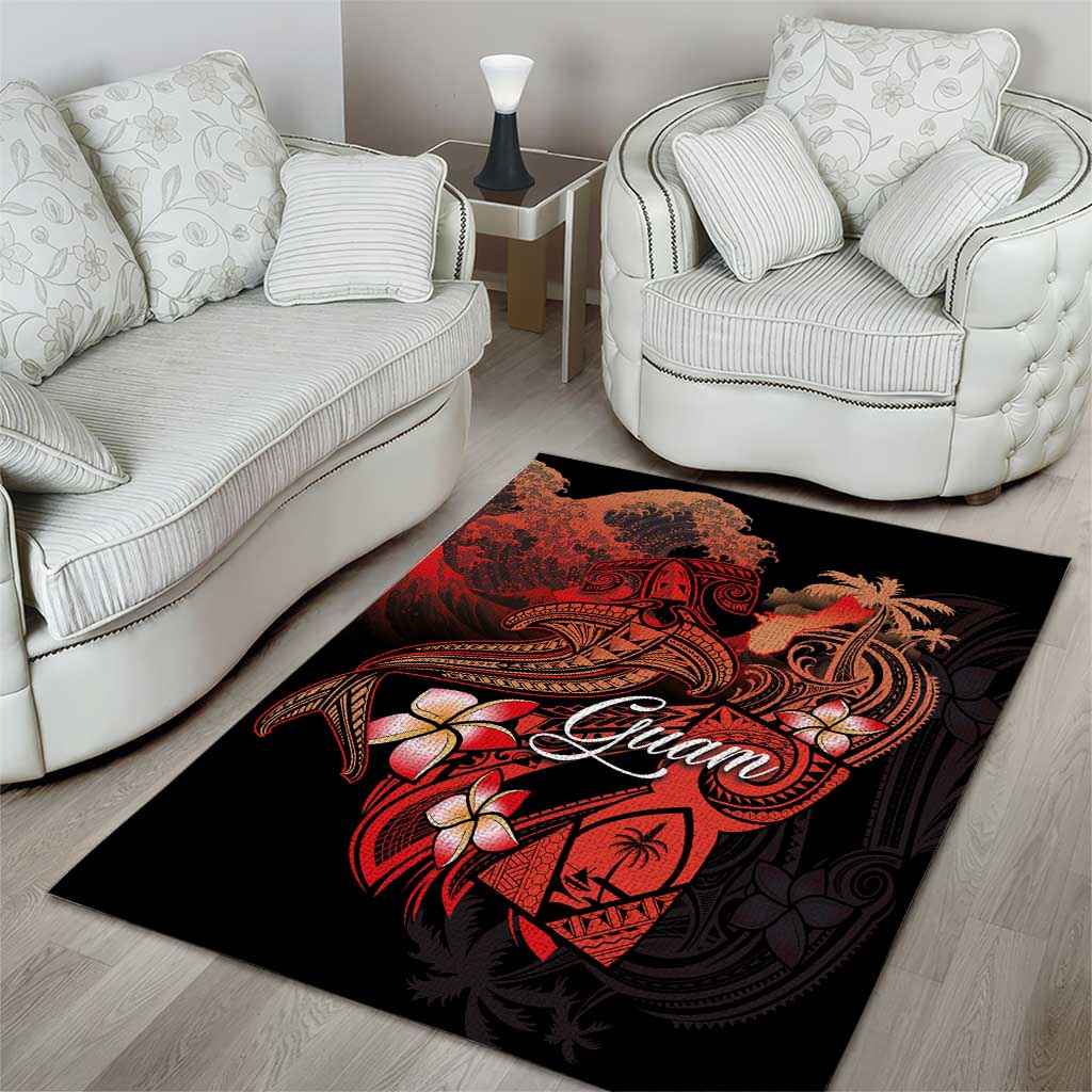 Guam Tribal Chamorro Area Rug Polynesian Shark with Plumeria and Sea Vibe - Polynesian Pride