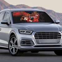 Guam Tribal Chamorro Auto Sun Shade Polynesian Shark with Plumeria and Sea Vibe - Polynesian Pride