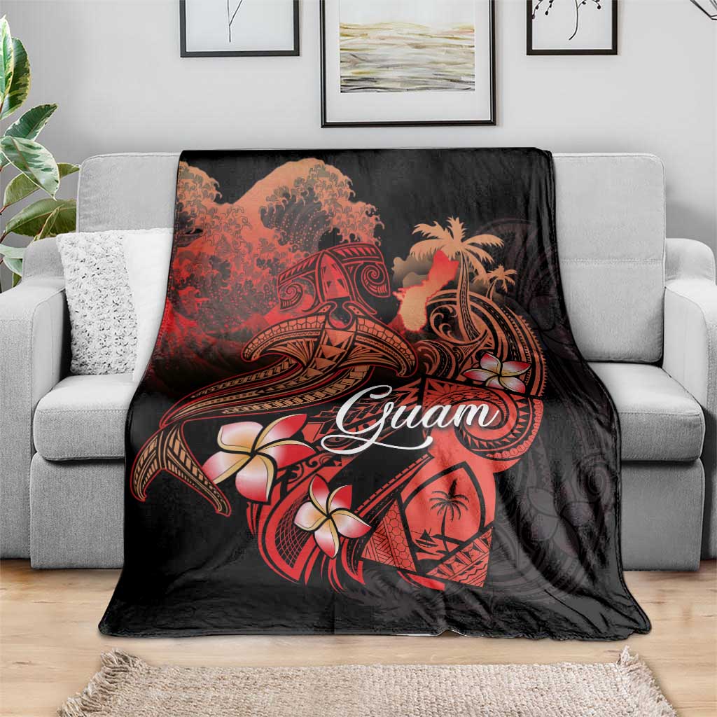 Guam Tribal Chamorro Blanket Polynesian Shark with Plumeria and Sea Vibe - Polynesian Pride