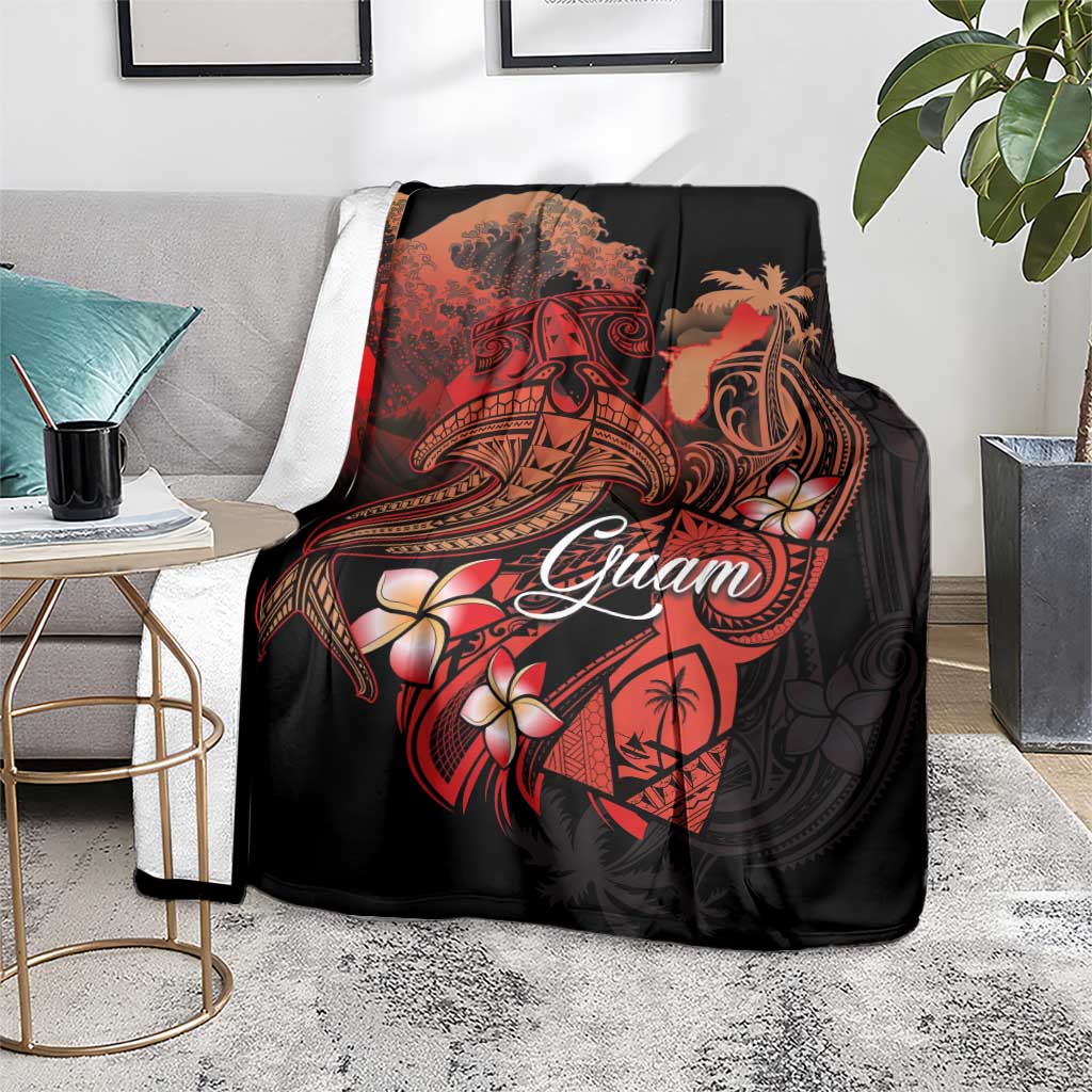 Guam Tribal Chamorro Blanket Polynesian Shark with Plumeria and Sea Vibe - Polynesian Pride