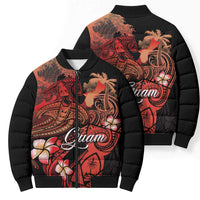 Guam Tribal Chamorro Bomber Puffer Jacket Polynesian Shark with Plumeria and Sea Vibe - Polynesian Pride