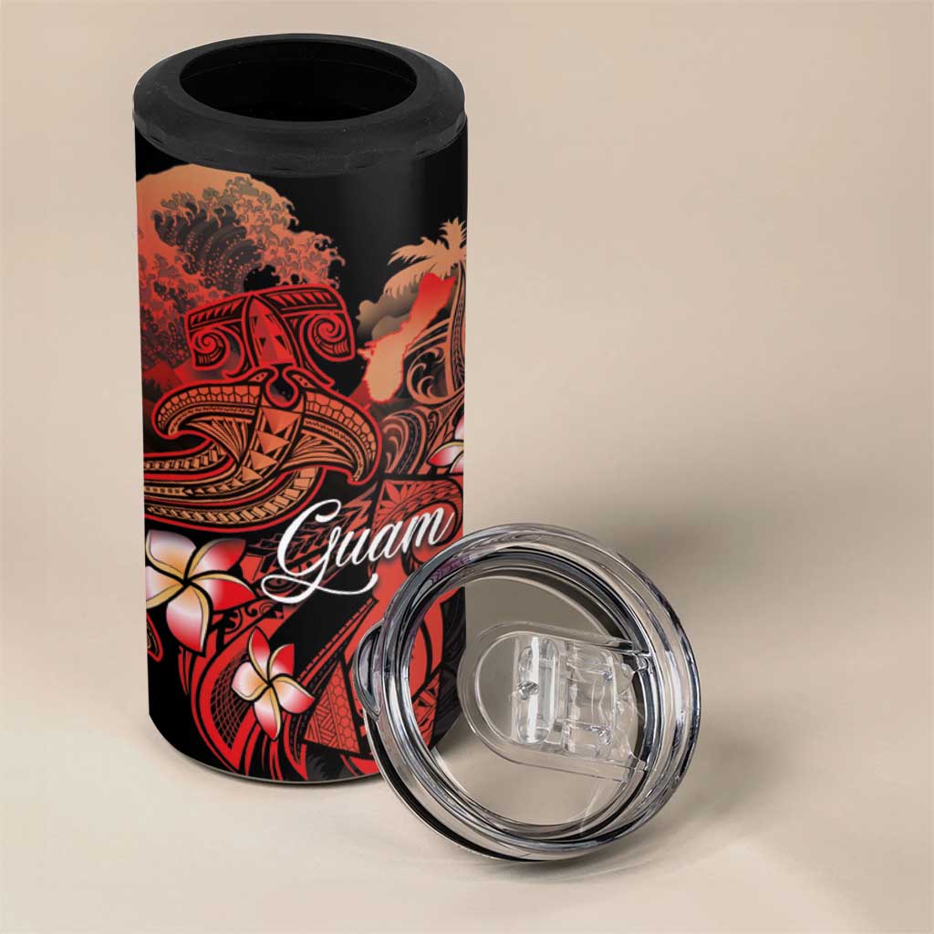 Guam Tribal Chamorro 4 in 1 Can Cooler Tumbler Polynesian Shark with Plumeria and Sea Vibe - Polynesian Pride