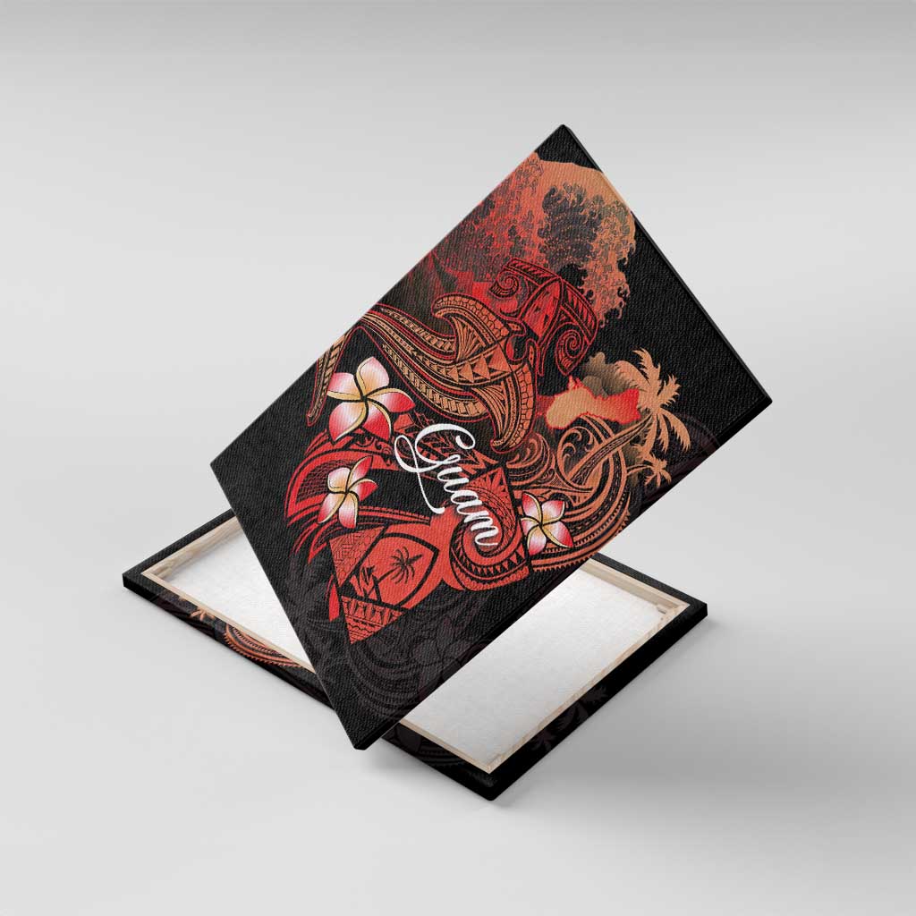 Guam Tribal Chamorro Canvas Wall Art Polynesian Shark with Plumeria and Sea Vibe - Polynesian Pride