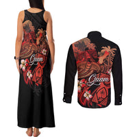 Guam Tribal Chamorro Couples Matching Tank Maxi Dress and Long Sleeve Button Shirt Polynesian Shark with Plumeria and Sea Vibe - Polynesian Pride