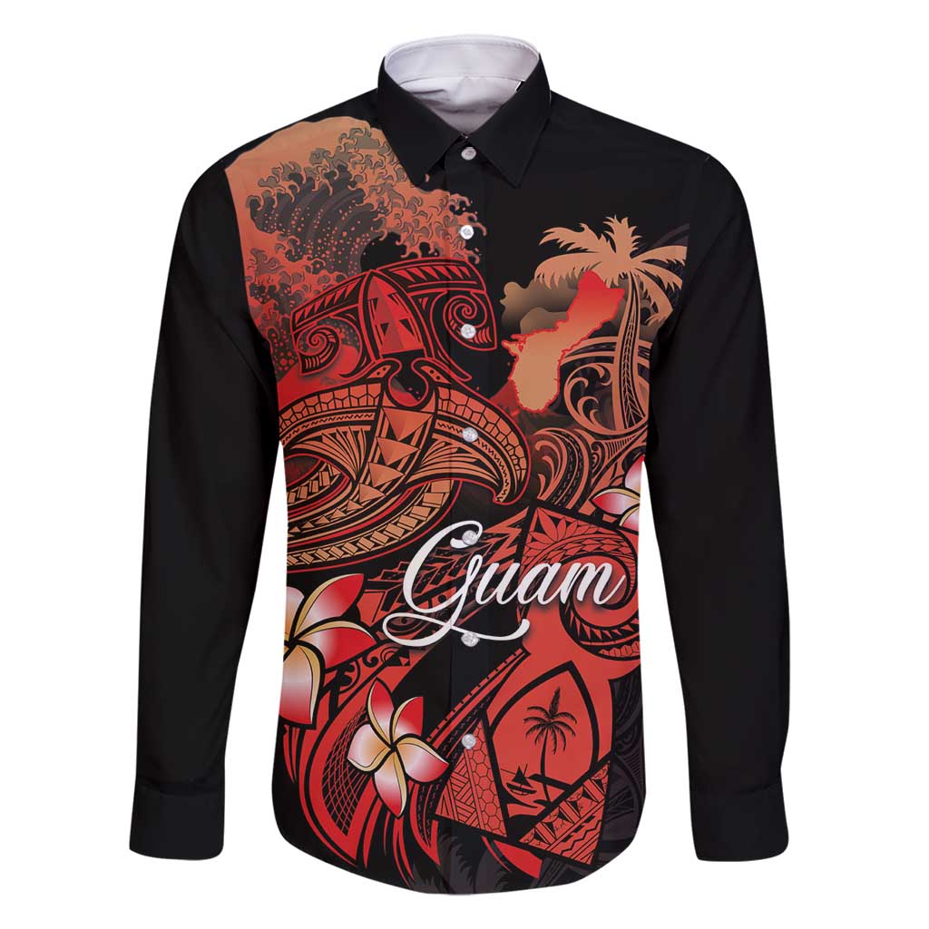 Guam Tribal Chamorro Family Matching Long Sleeve Bodycon Dress and Hawaiian Shirt Polynesian Shark with Plumeria and Sea Vibe - Polynesian Pride
