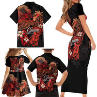 Guam Tribal Chamorro Family Matching Short Sleeve Bodycon Dress and Hawaiian Shirt Polynesian Shark with Plumeria and Sea Vibe - Polynesian Pride