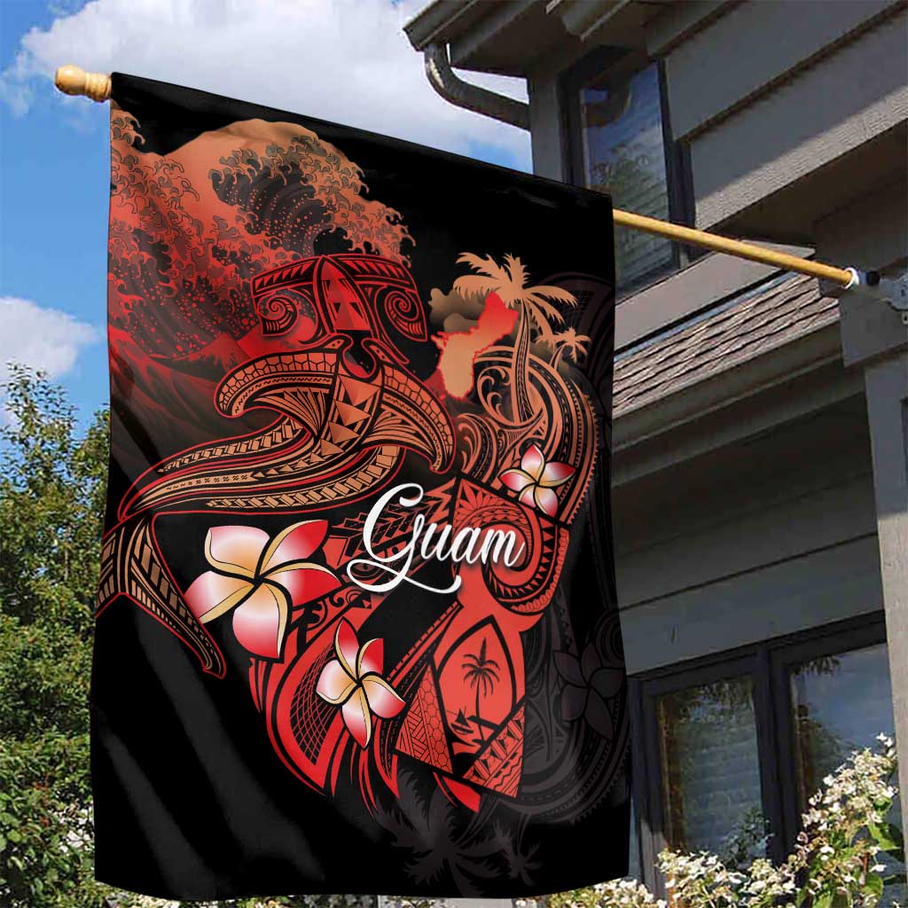 Guam Tribal Chamorro Garden Flag Polynesian Shark with Plumeria and Sea Vibe - Polynesian Pride