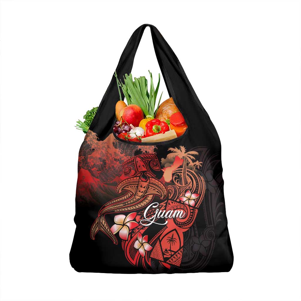 Guam Tribal Chamorro Grocery Bag Polynesian Shark with Plumeria and Sea Vibe - Polynesian Pride